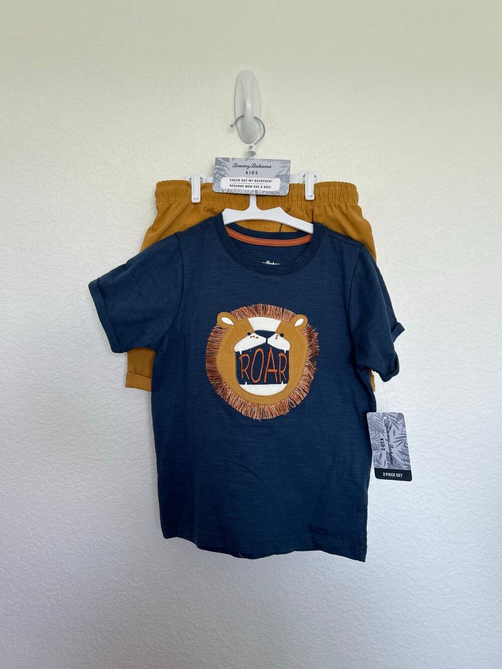 Tommy Bahama Kids Boys Lion Shirt and Short Set with Backpack - 5T